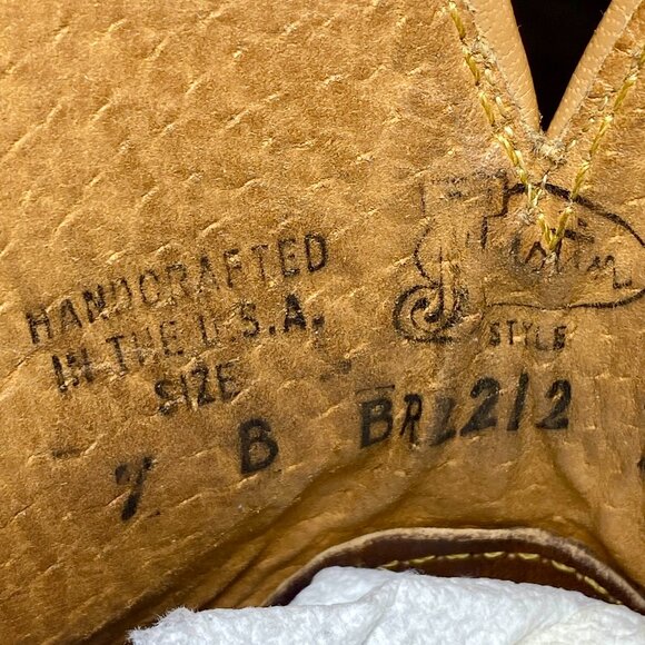 7B Vintage Justin Square Toe, Brown Ankle Cowboy Boots, Handcrafted - Picture 9 of 11